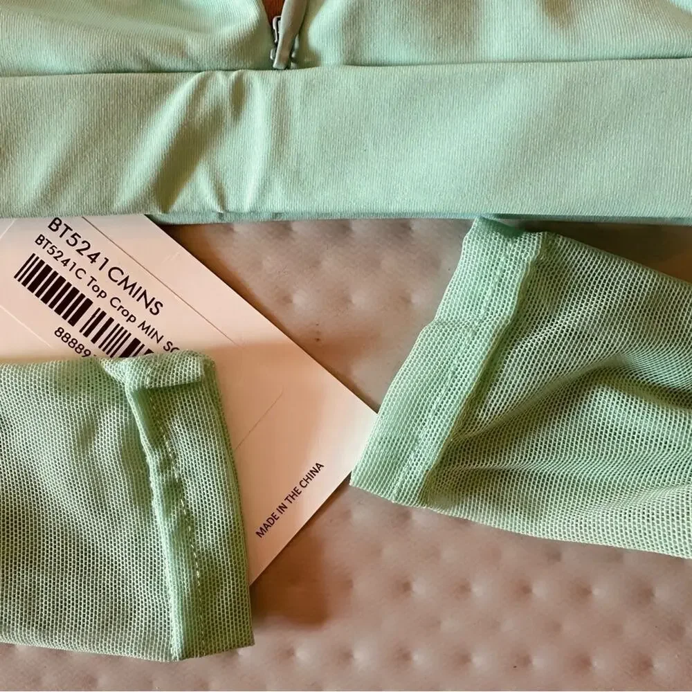 CS Baltogs Girls Mock Neck Long Sleeve Dance Crop Top mint green small dancewear